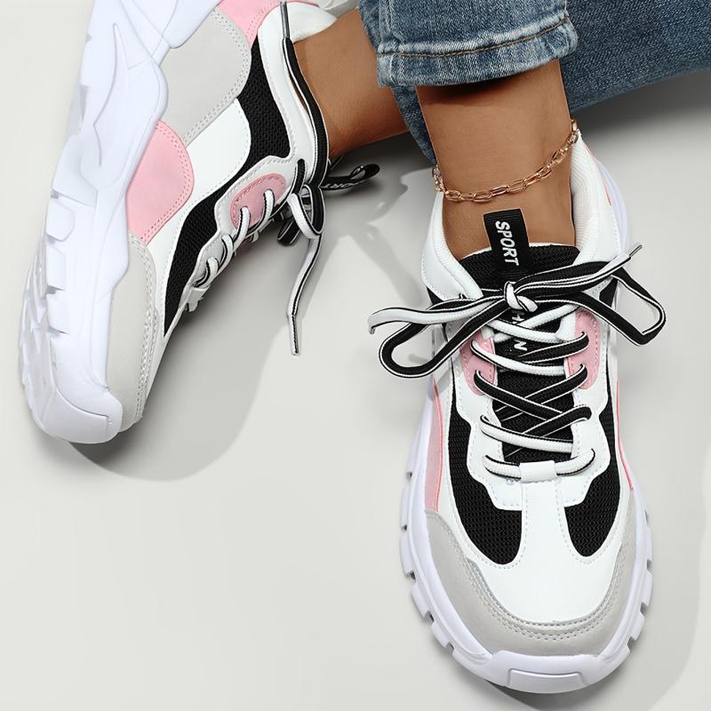 Women's Breathable Mesh Sneakers Low Top Lace Up Platform Shoes