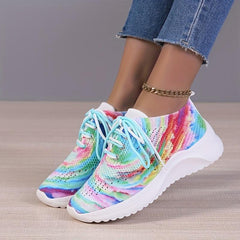 Women's Tie Dye Sports Shoes Comfy Knit Lace Up Running Shoes