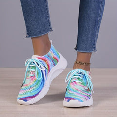 Women's Tie Dye Sports Shoes Comfy Knit Lace Up Running Shoes
