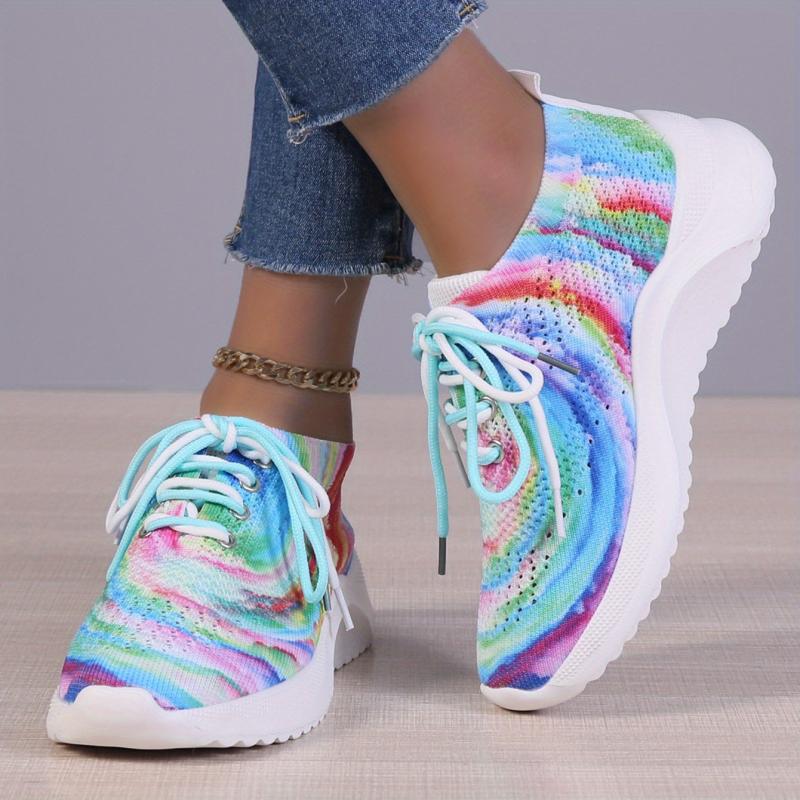 Women's Tie Dye Sports Shoes Comfy Knit Lace Up Running Shoes