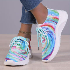 Women's Tie Dye Sports Shoes Comfy Knit Lace Up Running Shoes