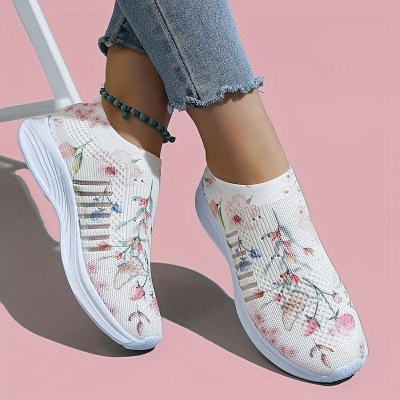 Floral Pattern Knit Sock Sneakers Lightweight Slip On Sports Shoes