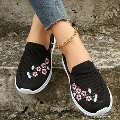 Women's Mesh Slip On Sneakers Floral Embroidered Lightweight Shoes