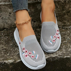 Women's Mesh Slip On Sneakers Floral Embroidered Lightweight Shoes