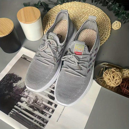 Women's Breathable Knit Sports Shoes Lace Up Low Top Running Sneakers