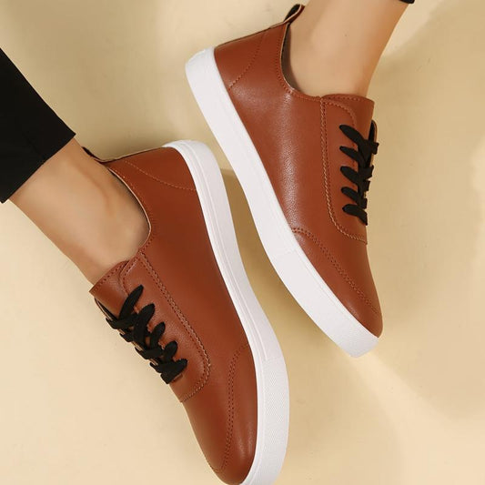 Women's Faux Leather Sneakers Low Top Casual Shoes