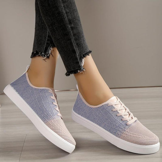 Women's Colorblock Knit Sneakers Lace Up Outdoor Shoes