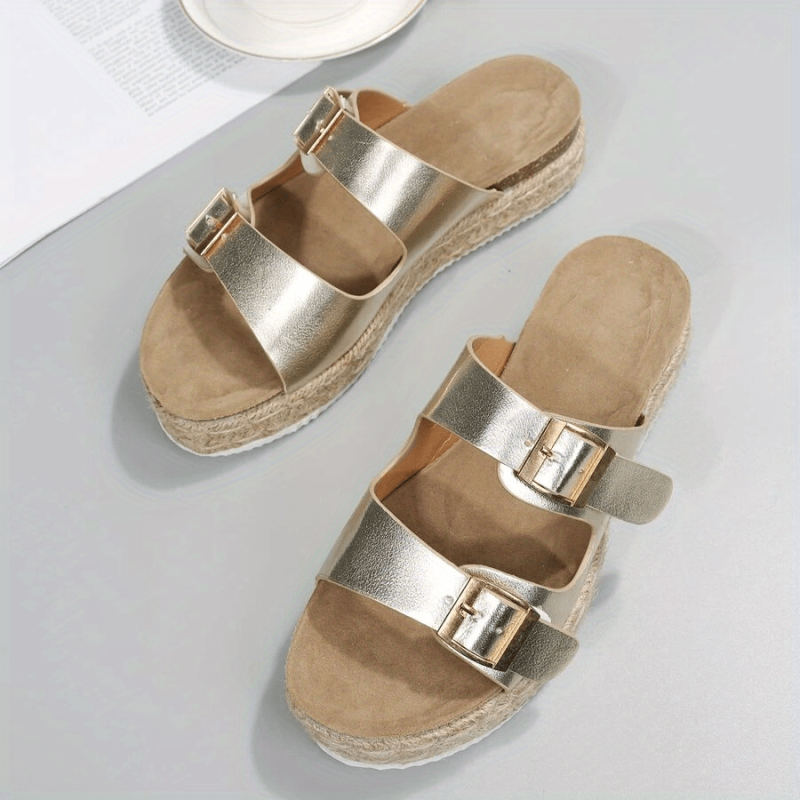 Women's Platform Sandals Round Toe Metal Buckle Shoes