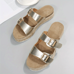 Women's Platform Sandals Round Toe Metal Buckle Shoes