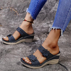 Flower & Rhinestone Wedge Sandals for Women