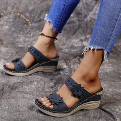 Flower & Rhinestone Wedge Sandals for Women