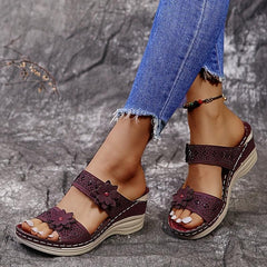 Flower & Rhinestone Wedge Sandals for Women