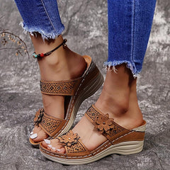 Flower & Rhinestone Wedge Sandals for Women