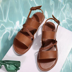 Braided Strap Flat Sandals Women's Summer Beach Slingback Shoes
