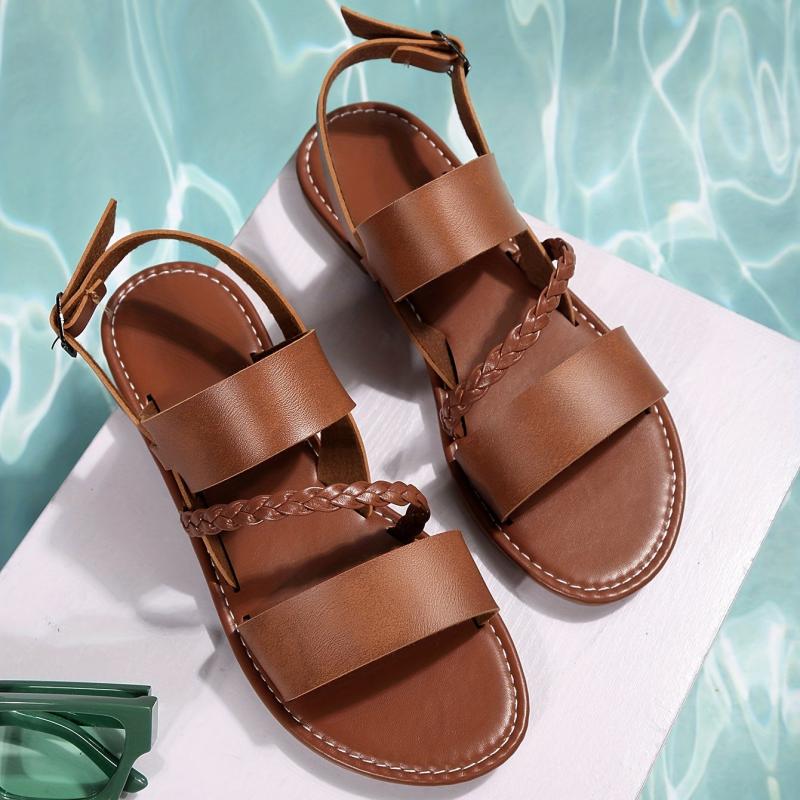 Braided Strap Flat Sandals Women's Summer Beach Slingback Shoes