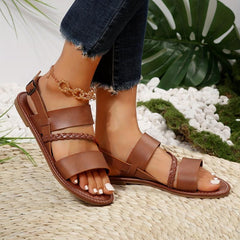 Braided Strap Flat Sandals Women's Summer Beach Slingback Shoes