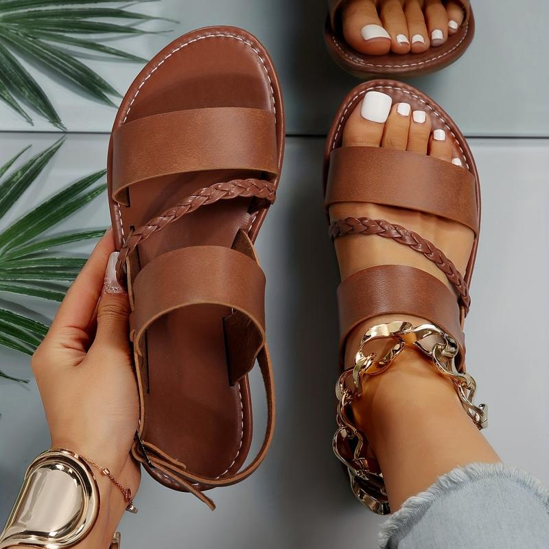 Braided Strap Flat Sandals Women's Summer Beach Slingback Shoes