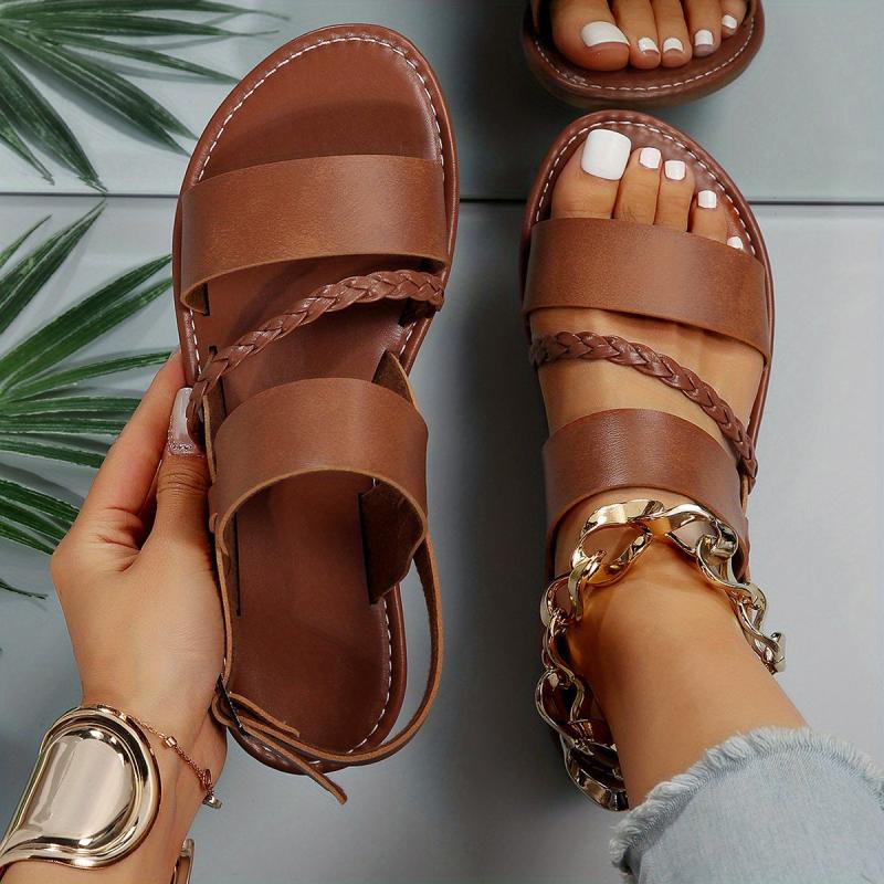 Braided Strap Flat Sandals Women's Summer Beach Slingback Shoes