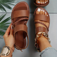 Braided Strap Flat Sandals Women's Summer Beach Slingback Shoes