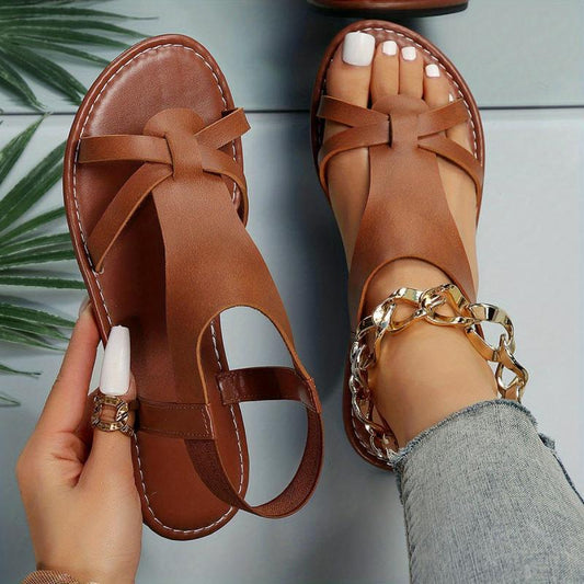 Women's Elastic Strap Flat Sandals Open Toe Slip On Shoes