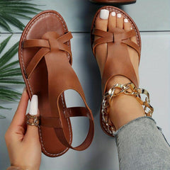 Women's Elastic Strap Flat Sandals Open Toe Slip On Shoes