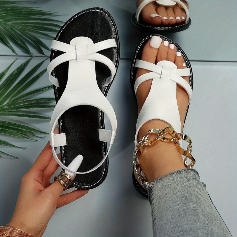 Women's Elastic Strap Flat Sandals Open Toe Slip On Shoes