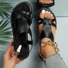 Women's Elastic Strap Flat Sandals Open Toe Slip On Shoes