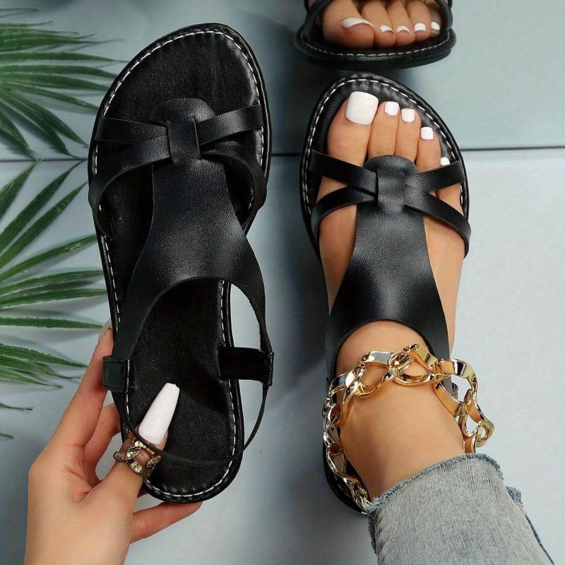 Women's Elastic Strap Flat Sandals Open Toe Slip On Shoes