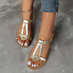 Women's Flat Sandals Open Toe Buckle Strap T strap Shoes