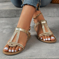 Women's Flat Sandals Open Toe Buckle Strap T strap Shoes