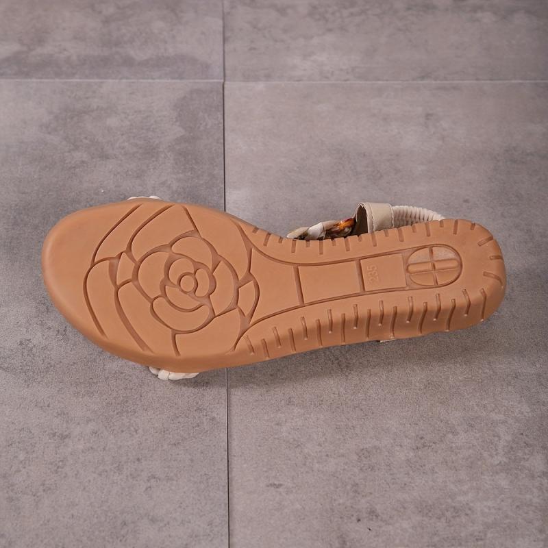 Boho Style Wedge Sandals Braided Strap Elastic Slip On Shoes