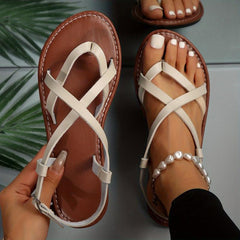 Women's Cross Strap Thong Sandals Casual Lightweight Beach Shoes