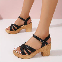 Women's Braided Chunky Heel Sandals Comfortable Ankle Strap Shoes