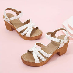 Women's Braided Chunky Heel Sandals Comfortable Ankle Strap Shoes
