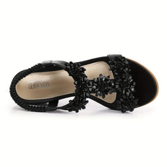 Boho Style Wedge Sandals Rhinestone Elastic Strap Slip On Shoes