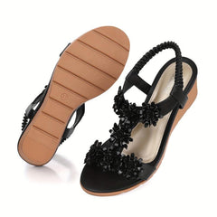 Boho Style Wedge Sandals Rhinestone Elastic Strap Slip On Shoes