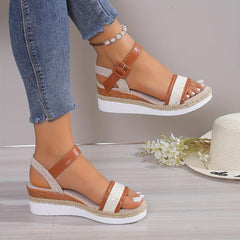 Women's Canvas Platform Sandals Strappy Back Buckle Thick Soled Shoes