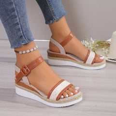 Women's Canvas Platform Sandals Strappy Back Buckle Thick Soled Shoes