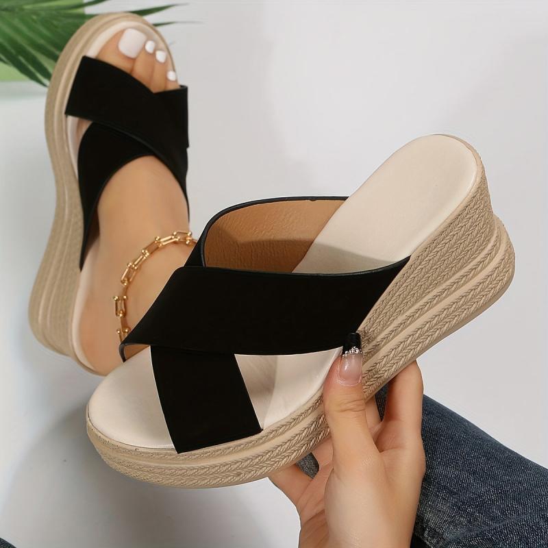 Women's Cross Strap Wedge Slide Sandals Open Toe Espadrilles