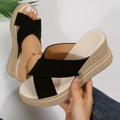 Women's Cross Strap Wedge Slide Sandals Open Toe Espadrilles