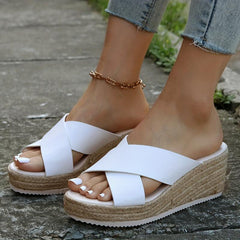 Women's Cross Strap Wedge Slide Sandals Open Toe Espadrilles