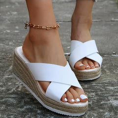 Women's Cross Strap Wedge Slide Sandals Open Toe Espadrilles