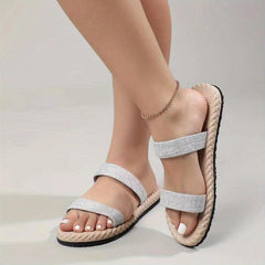 Women's Double Strap Slide Sandals Comfortable Round Open Toe Slip On Shoes