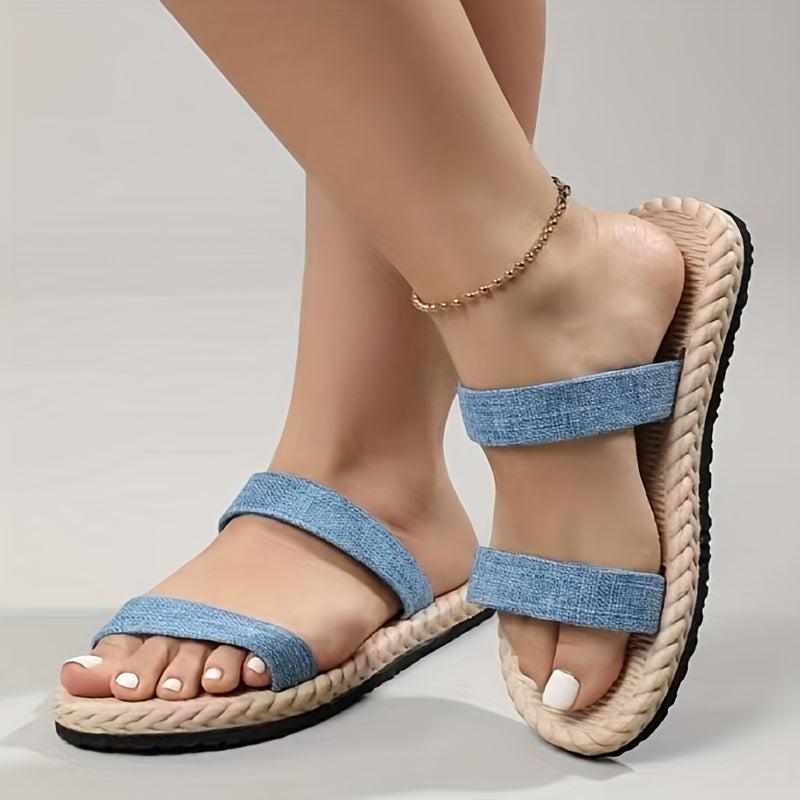 Women's Double Strap Slide Sandals Comfortable Round Open Toe Slip On Shoes