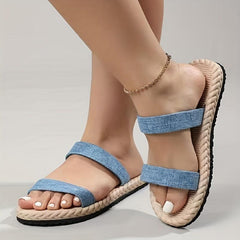 Women's Double Strap Slide Sandals Comfortable Round Open Toe Slip On Shoes