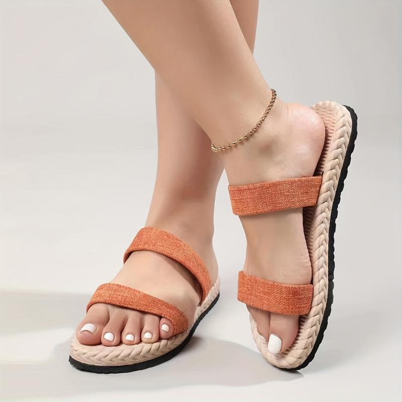 Women's Double Strap Slide Sandals Comfortable Round Open Toe Slip On Shoes