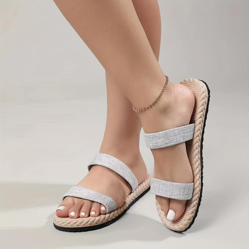 Women's Double Strap Slide Sandals Comfortable Round Open Toe Slip On Shoes