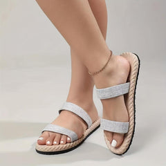 Women's Double Strap Slide Sandals Comfortable Round Open Toe Slip On Shoes