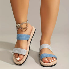Women's Double Strap Slide Sandals Comfortable Round Open Toe Slip On Shoes