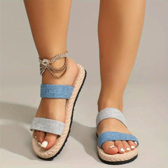 Women's Double Strap Slide Sandals Comfortable Round Open Toe Slip On Shoes